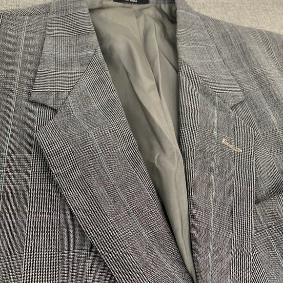 Vintage Mens Towncraft Suit Wool Blazer Cream Black 2 Button Size 42L W36 Jacket - Picture 10 of 16